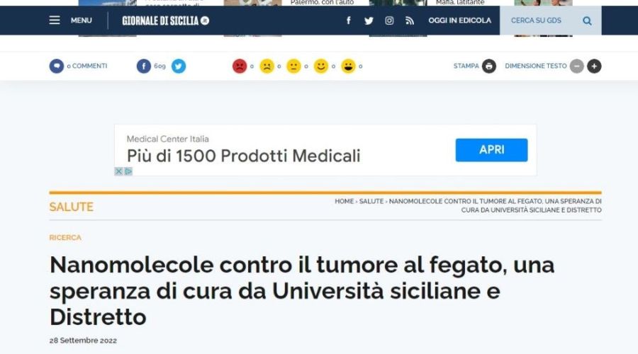 28.09.2022 - Nanomolecole contro il tumore al fegato, una speranza di cura da Università siciliane e Distretto